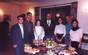Judge Ghassan Rabah with BAX students from the Lebanese University and a meal they prepared for their hosts, 1994